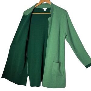 J Jill Open Front‎ Cardigan Pockets Knit Green Cotton Blend Sweater Womens M